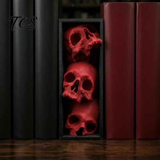 Halloween Desktop Ornaments 3Pcs 3 Tier Skull Bookends, Gothic Resin Bookshelf Decor for Office, Bookends Shelves Spooky Skeleton Figurine, Dark Home