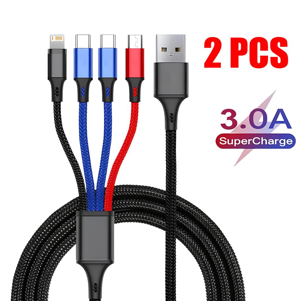4-in-1 USB to Type-C&Micro Fast Charging Cable 3A Quick Charge Data Cord for Xiaomi Samsung iPhone-Multi-Device High Speed Charg