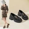 Spring New Leather Fashion Round Toe Comfortable Thick Medium Heel Thick Bottom Loafers Single Shoes