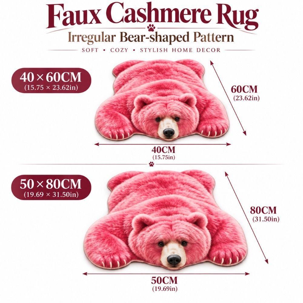 Faux Cashmere Animal Shaped Floor Mat Lifelike Bear Pattern Carpet Bear Shape Area Rug Livingroom