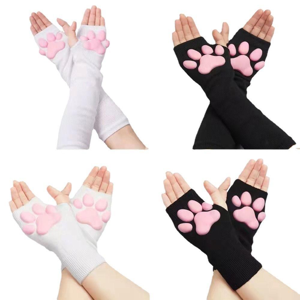 Cute Fingerless Mittens Silicone Warm Knitting Gloves Comfortable Cat Claw Pad Sleeve Womens