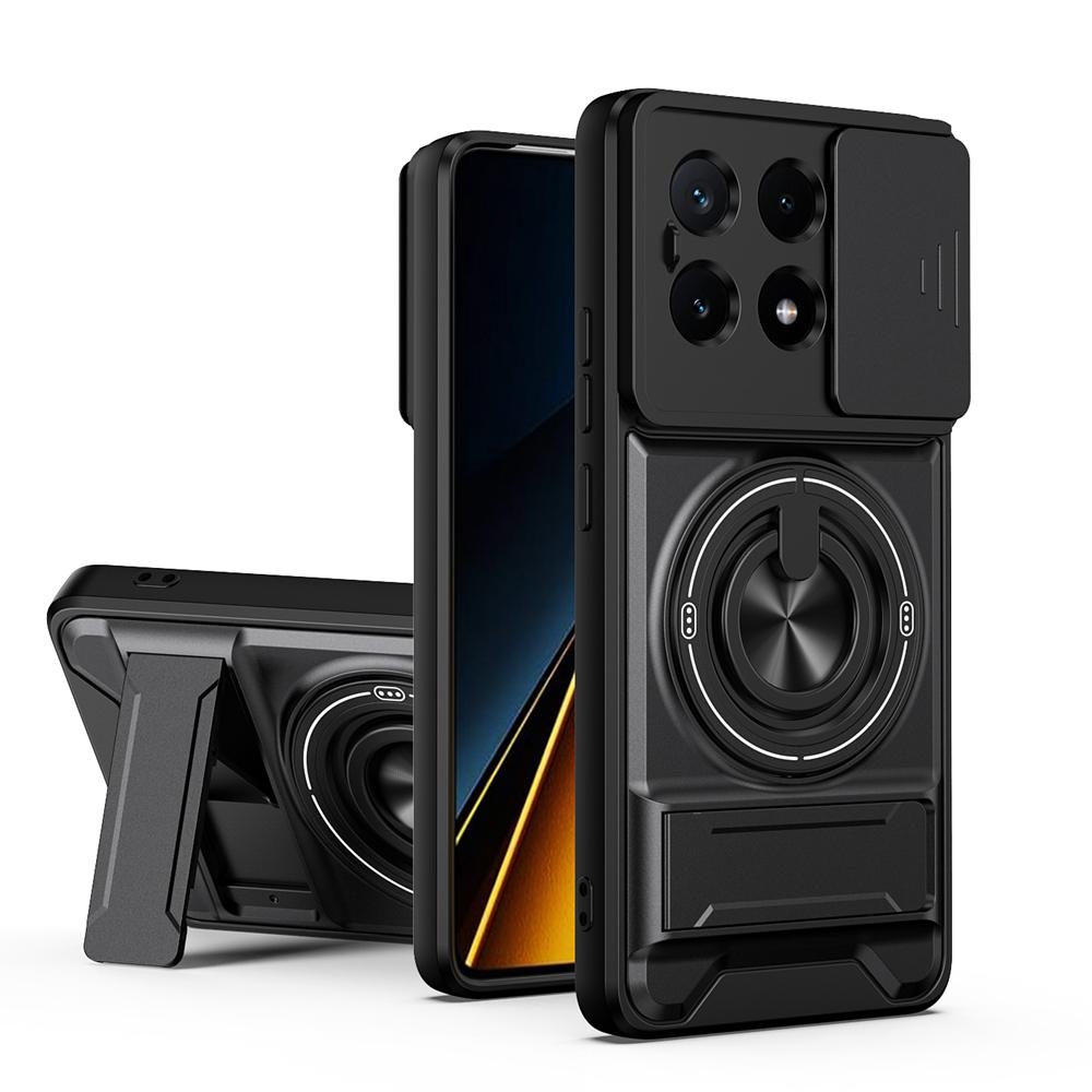 KEYSION Магнитный чехол для телефона Xiaomi POCO X6 Pro 5G Защита шторкой объектива камеры Вертикальная подставка Кольцо Ударопрочная задняя крышка
