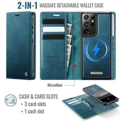 Чехол для Samsung Galaxy S21 Ultra 5G CASEME C49 Совместимый с MagSafe Блокировка RFID Съемный кошелек Кожаная накладка на телефон