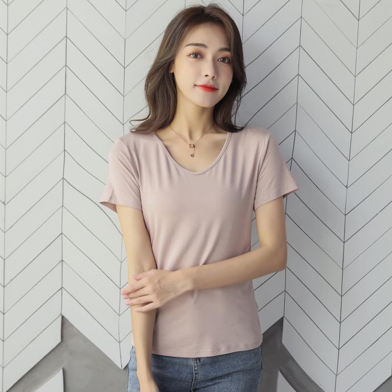 Women's Summer V-Neck Ice Silk Loose White Modal Short-Sleeve T-Shirt, 2025 Style