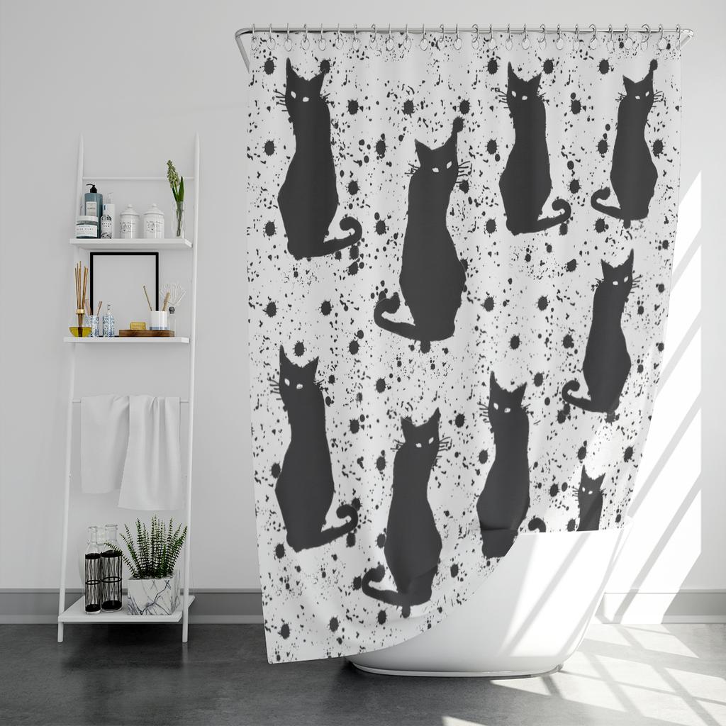 1 шт. Водонепроницаемая шторка для душа с принтом черного кота, шторка для защиты конфиденциальности с 12 крючками, разные размеры, простая установка