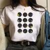 Casual Women's Round Neck T-shirt Lunar Eclipse Printed Women's T-shirt New Eclipse of the Moon Moon Style Women's White T-shirt