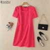 ZANZEA Женское повседневное квадратное воротниковое короткое летнее платье с коротким рукавом