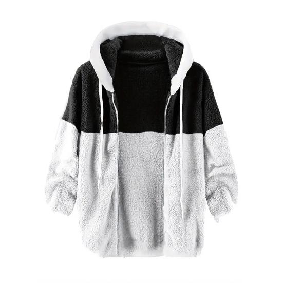 Men Hooded Fleece Jacket Adjustable Drawstring Long Sleeve Zipper Closure Coat Autumn Winter Warm Outerwear