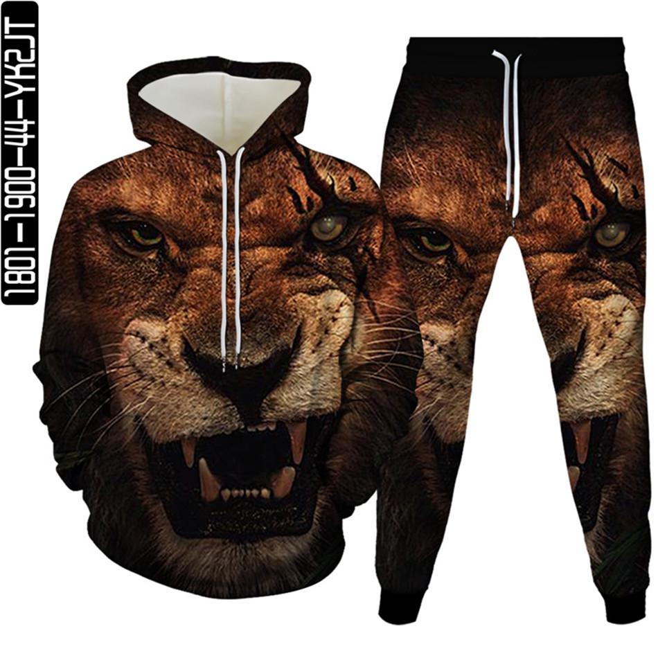 Весенне-осенний мужской спортивный костюм с 3D принтом животных и леопарда, 2 предмета, женский спортивный костюм больших размеров S-6XL, одежда с капюшоном и брюками, спортивный комплект