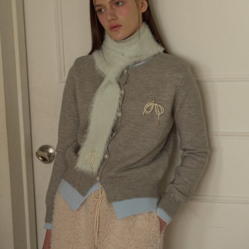 Leterie ШАРФ-ШАРФ ИЗ АНГОРЫ С РИБАННОЙ ТЕКСТУРОЙ_МЯТНЫЙ