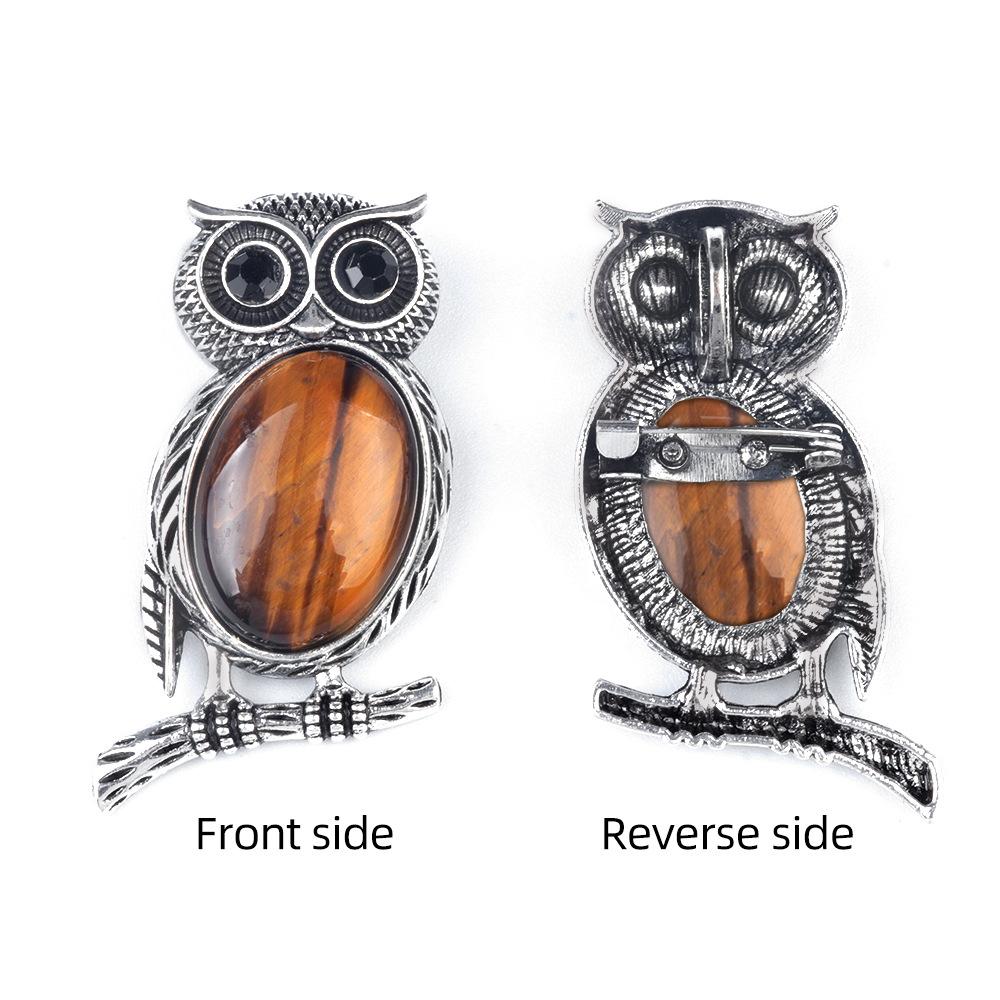 Alloy Inlaid Natural Crystal Agate Owl Necklace, Semi-Precious Stone Animal Pendant for Women