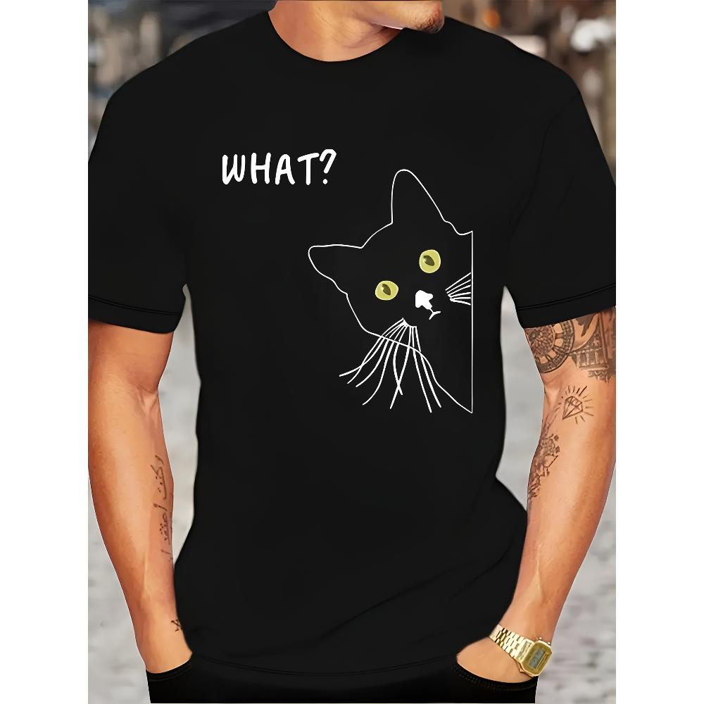 "What?" Cat T-Shirt,Soft Breathable & Fade-Resistant, Classic Fit for Daily Casual Wear