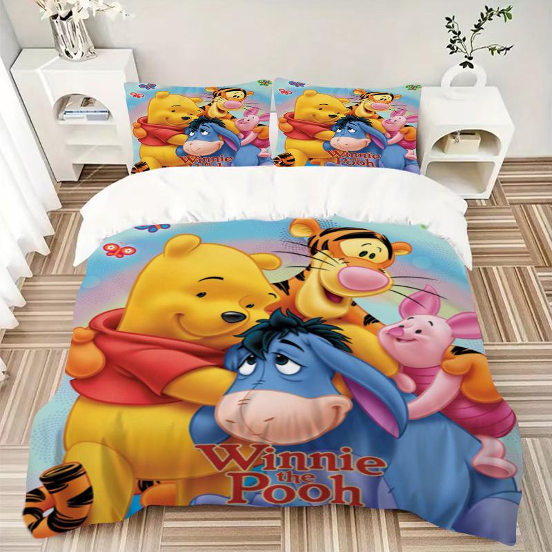 3Pcs Winnie Pooh Friends Bedding Set Quilt Cover Pillowcase Home Christmas Xmas Halloween Gift 1 Duvet Cover 2 Pillowcase M924578