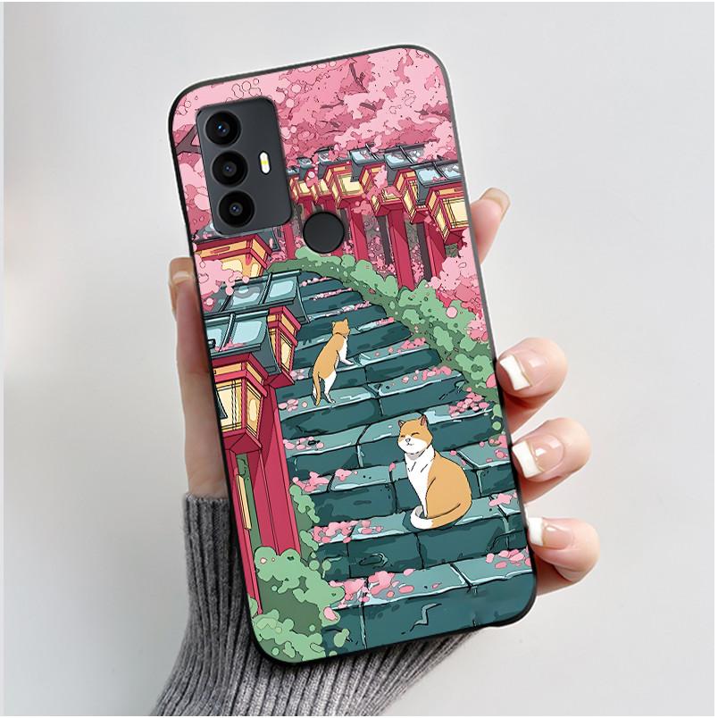 Cute Case For TCL 30 SE Protective Cover For TCL 30E Funda For TCL 306 305 Printing Shell Soft Silicone Cartoon Black Casing