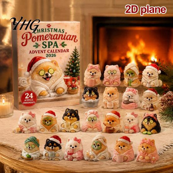 Festive Desktop Decor Dog Advent Calendars 2026, Cute 24 Days Christmas Countdown Acrylic Hanging Decorations Calendar, 2D Collectible Figures