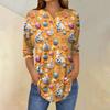Women's 3/4 Sleeve Easter Egg Bunny Print Button Collar Fashion Casual Top
