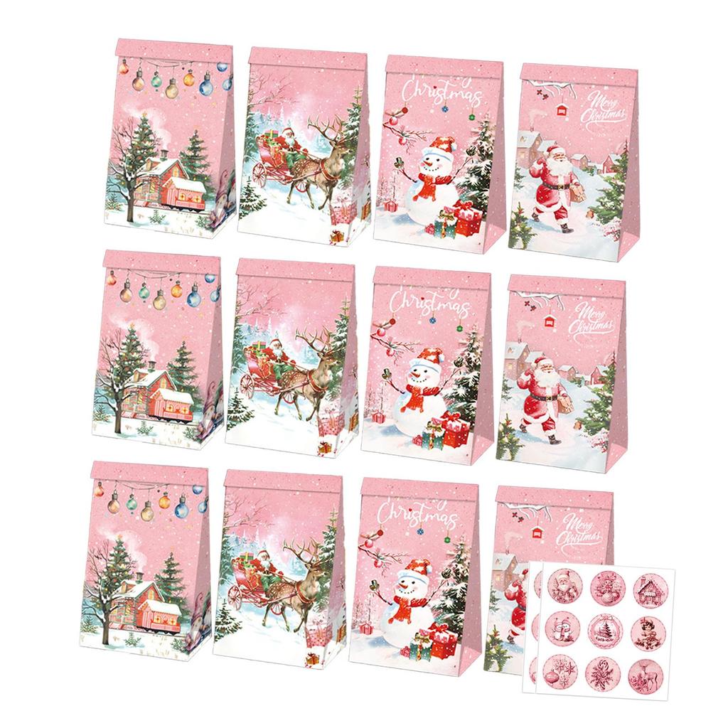 12x Рождественские подарочные бумажные пакеты для хранения, пакеты для подарков со стикерами, многофункциональные