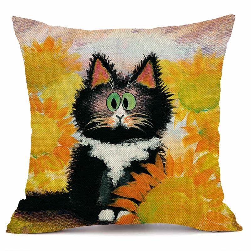 RZN черная льняная наволочка для домашнего животного и кота, квадратная декоративная наволочка для дивана, чехол для подушки с животным узором 45X45 см