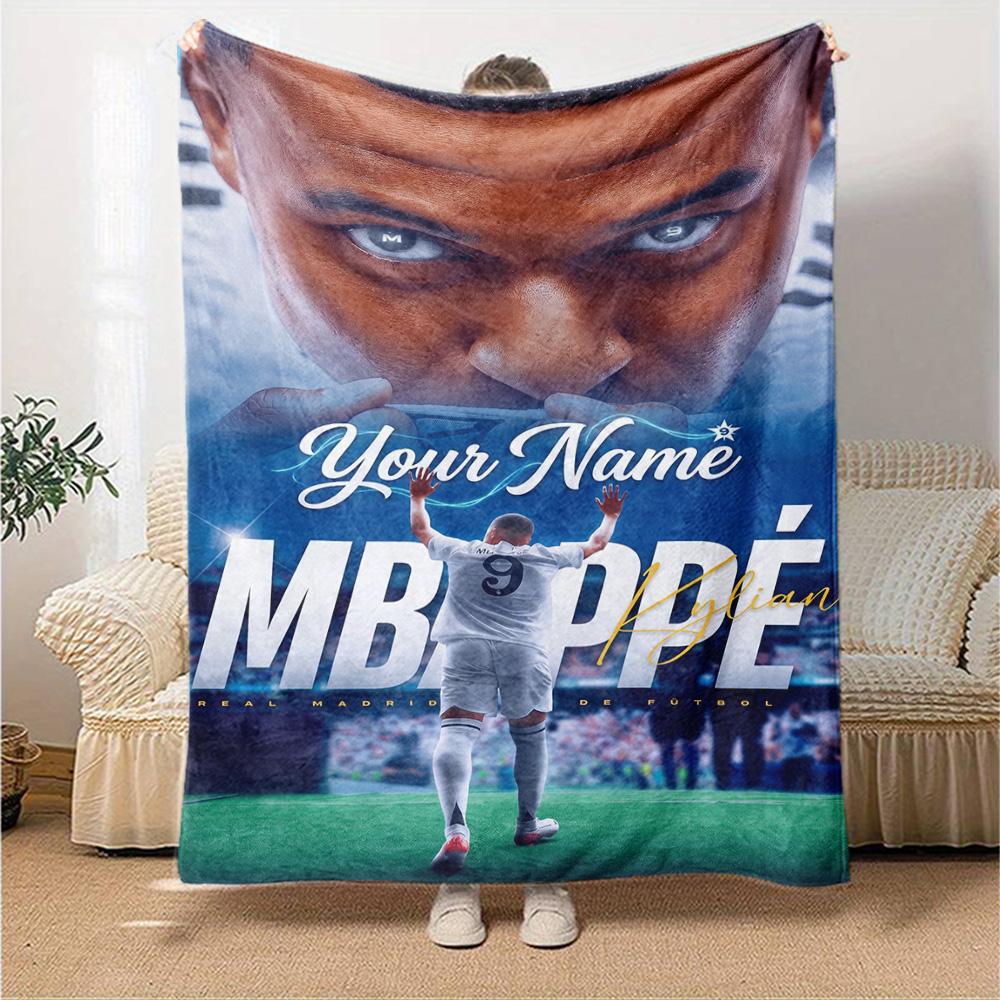 Mbappé Personalized Name Blanket Gift Customizable Blanket Soft & Cozy Versatile for Living Room Bed Office Livingroom Four Seasons Universal