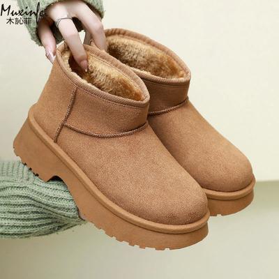 Модные женские зимние ботинки Модные с толстым бархатом и увеличивающие рост хлопковые туфли для женских легких коротких ботинок