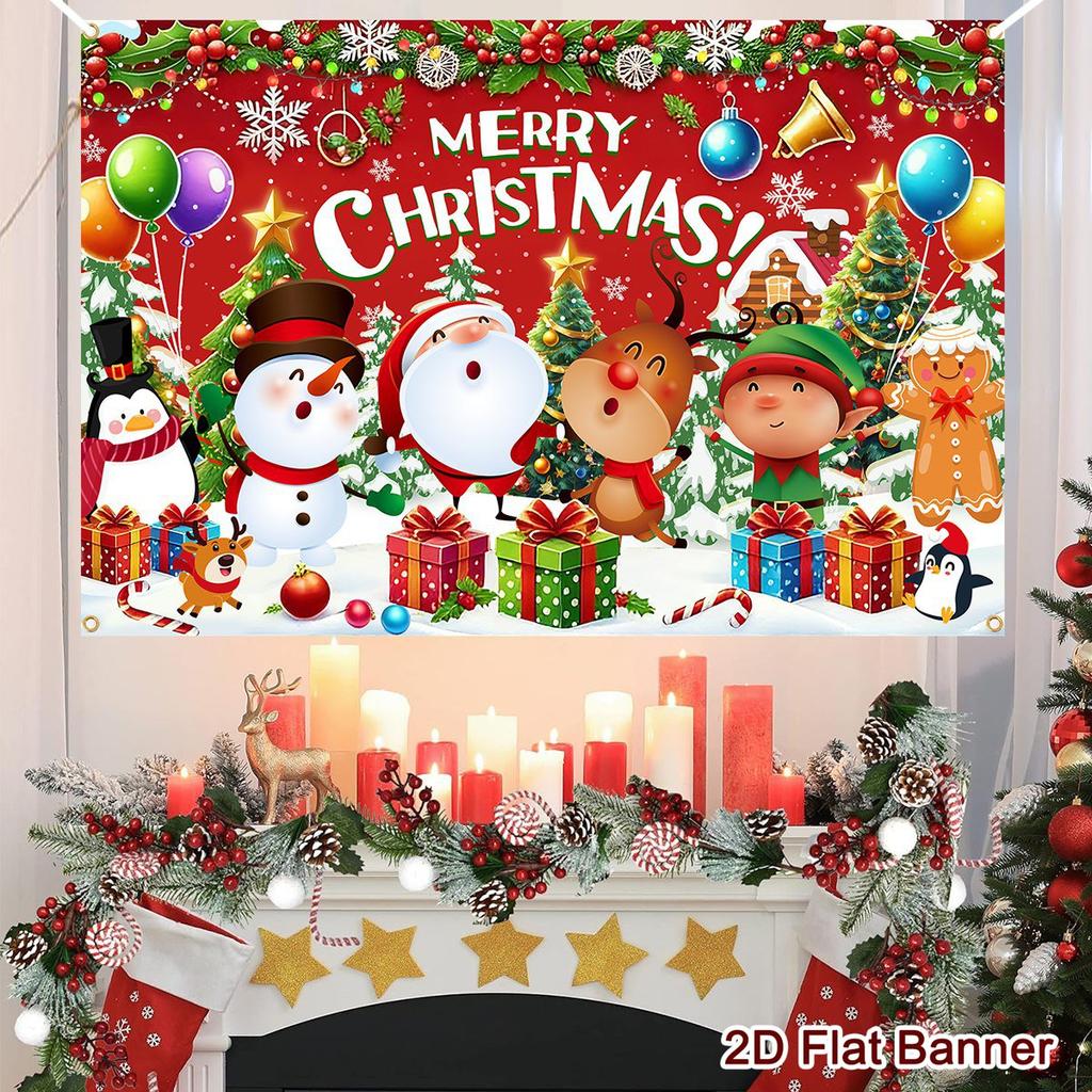 Christmas Polyester Background 150*100cm Santa Print Party Banner for Home & Outdoor Holiday Decor 2026 Christmas Celebr