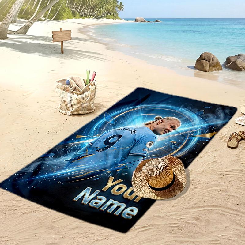 Erling Haaland Personalized Printed Beach Towel Soccer Logo Support Custom Name Text Absorbent Towel For Sport Travel Special Gift