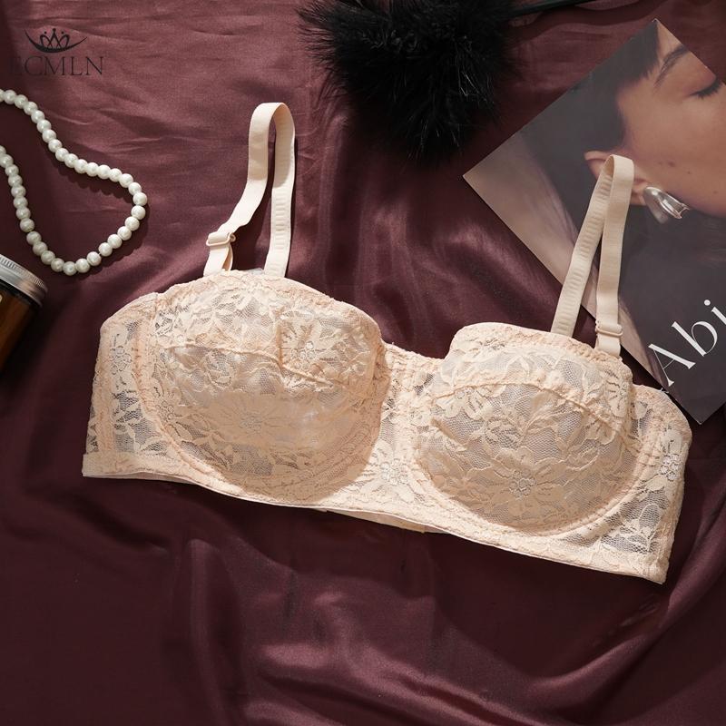 Sexy Women Ultra-thin Strapless Underwear Anti-slip Invisible Soft Breathable Bra Lace Steel Ring Push Up Bra