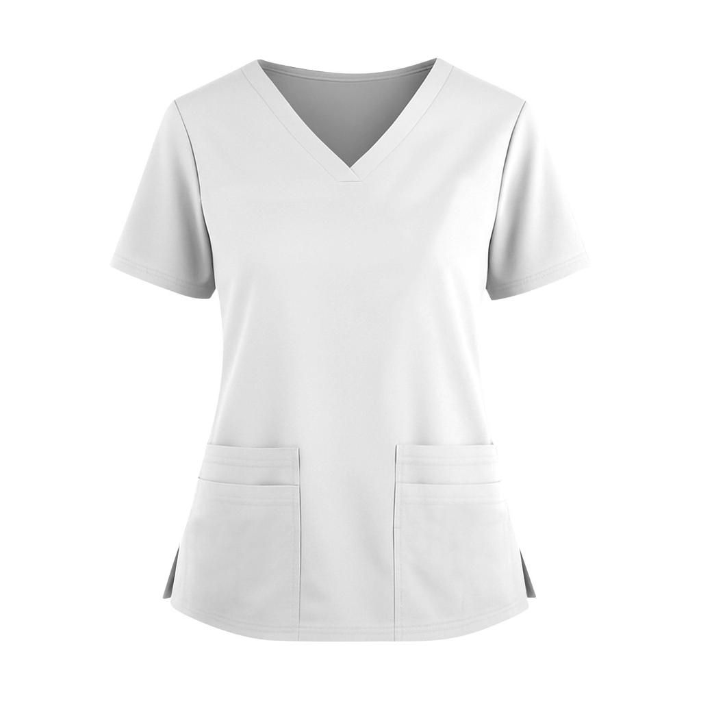 Женская модная цветная рубашка с V-образным вырезом, двумя карманами, коротким рукавом и разрезами по подолу, униформа и рабочий топ