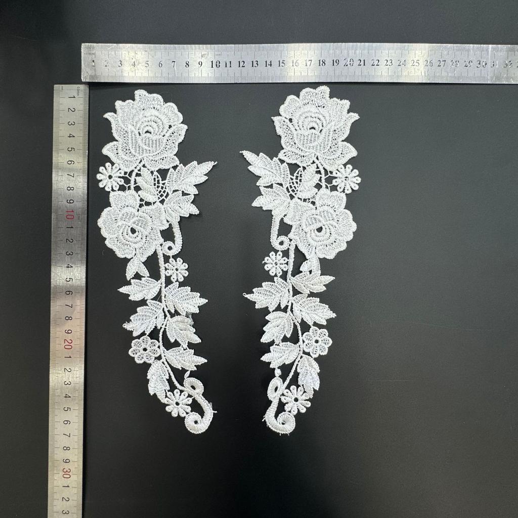 Lace Embroidery Pair Of Flowers, Polyester Light Embroidery Symmetrical Flower Pieces, Water-Soluble Lace, Hollow Lace Accessories Cloth Sticker