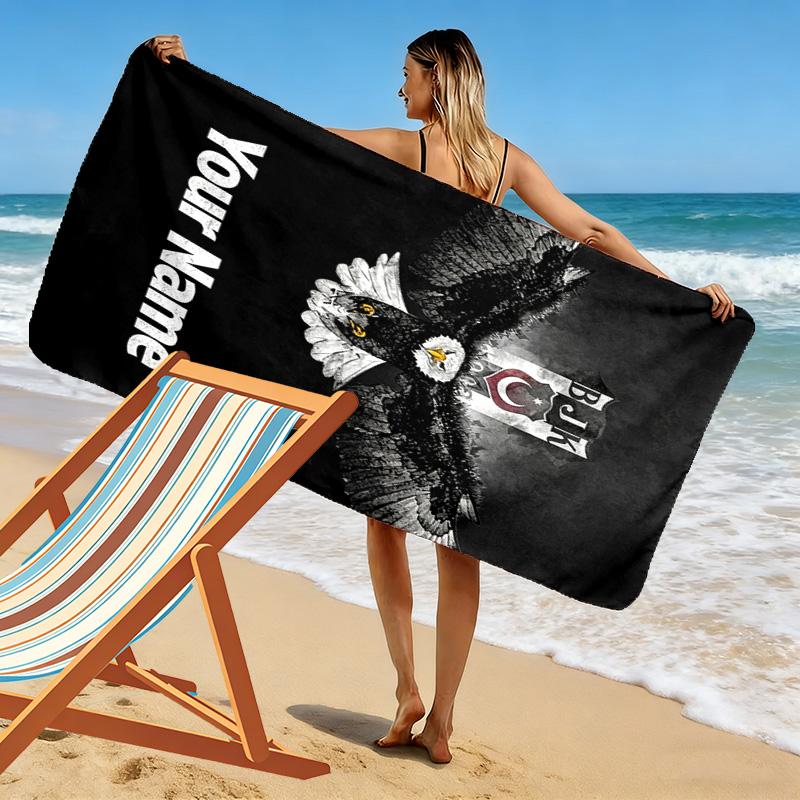 Name Custom Besiktas JK Logo Print Beach Towel, Large Soft Quick Dry Towel for Beach Camping Swimming