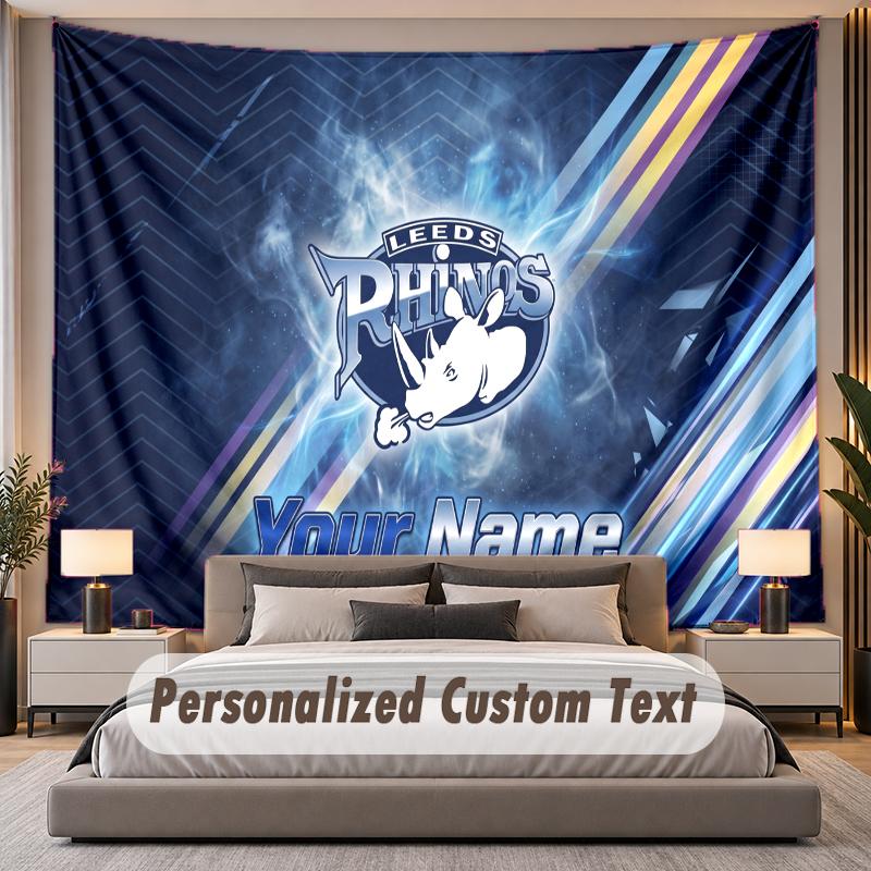 Custom Name Text Tapestry Leeds Rhinos Personalized Polyester Wall Tapestry For Bedroom And Room