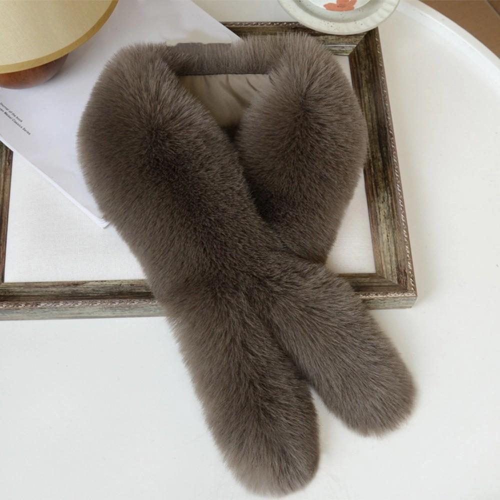 Мягкий пушистый меховой шарф Утолщенный однотонный теплый шейный платок Имитация лисьего меха Устойчивый к холоду воротник Шарфы Грелки для шеи