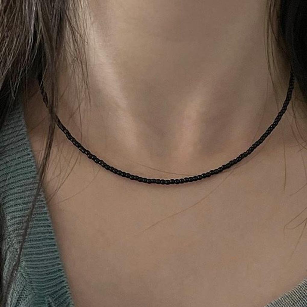 Black Mini Bead Layered Choker Necklace (2 types)