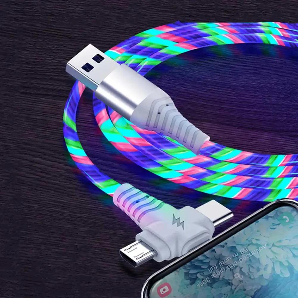 1 шт. светящийся светодиодный светильник 3 в 1, кабель для быстрой зарядки, плавный свет, шнур для передачи данных, разъем Micro USB Type-C