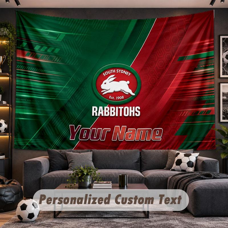 Wall Hanging Tapestry Custom NameSouth Sydney Rabbitohs Pattern Personalized Printed Fabric Wall Decor