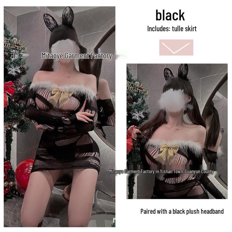 Christmas Off-Shoulder Plush Mini Dress: Sexy Cutout Long Sleeve Bodycon Mesh