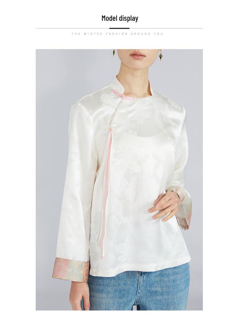 Рубашка из тутового шелка с парчой Сун - 100% натуральный шелк, плотность 35 момми, молодежный национальный стиль, крепдешин