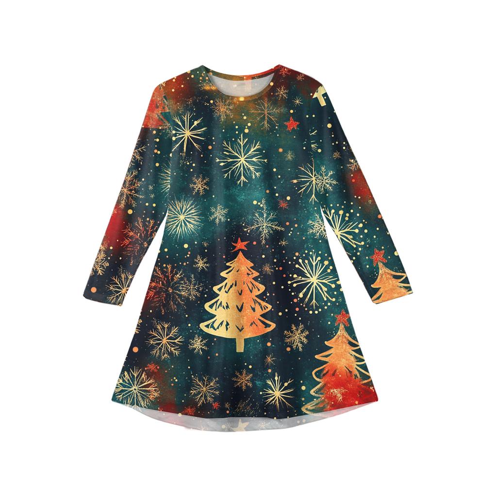 Christmas Day Girls' Long Sleeve Dress - Color Pocket Dress