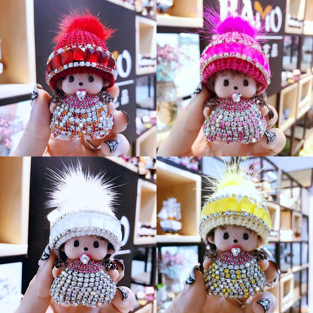 Кристаллами усыпанный брелок Monchhichi вязаная шапка норка подвеска приз в аркаде подарок для обмена