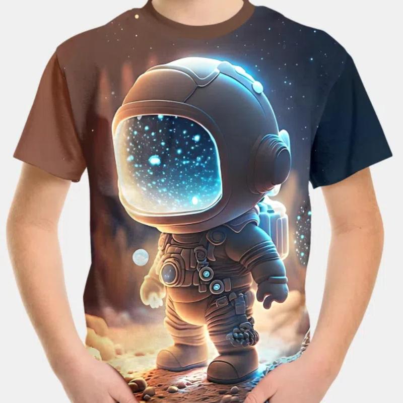 Креативная футболка с принтом астронавта для мальчиков, повседневный легкий и удобный топ с короткими рукавами, летняя детская выходная одежда