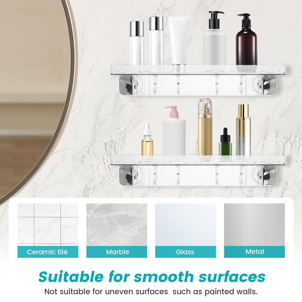 Полка для ванной на присоске, не требующая сверления, прозрачная, с 4 крючками, не требующая сверления, настенный органайзер для шампуня, кондиционера, мыла