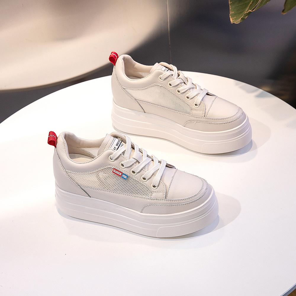 Маленькие белые туфли женские из коровьей кожи каблук 8 см летние новые сетчатые туфли с одинарной подкладкой удобные туфли с толстой подошвой