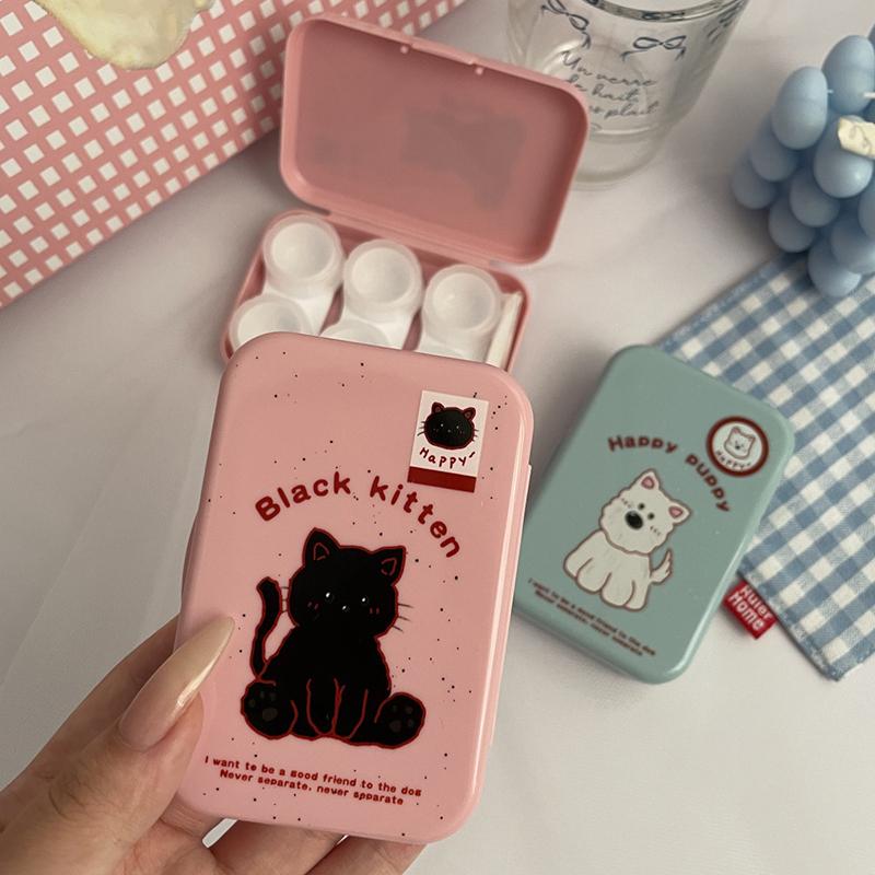 Черный котенок белый собака контактные линзы коробка комплект портативный футляр для контактных линз с пинцетом присоска набор для дорожного набора держатель подарок