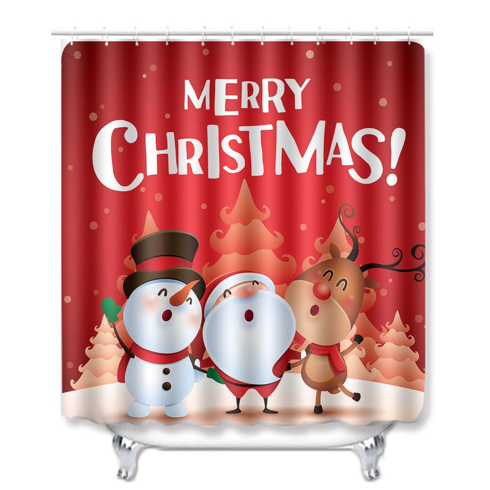 Christmas Bathroom Shower Curtain Toilet Floor Mat Four-Piece Bathroom Non-Slip Door Mat Kitchen Bedroom Absorbent Carpet