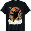 Черная японская футболка Catzilla Sunset - Классический крой, Круглый вырез, Смесь хлопка и полиэстера