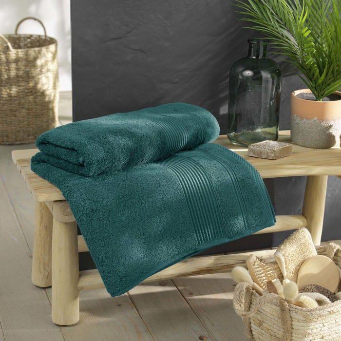 Serviette ou drap de bain en coton 90 x 150 cm Tendresse emeraude