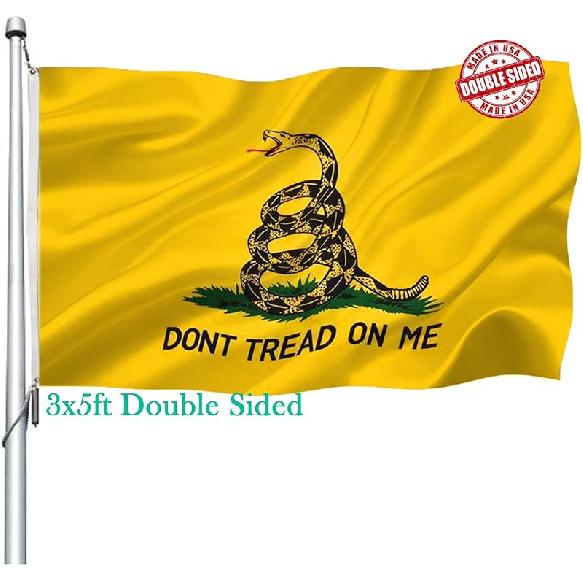 Double Sided Dont Tread on Me Gadsden Flag- Heavy Duty Don't Tread on Me Flag 3x5 outdoor -Tea Party Rattlesnake Flags Banner with 2 Brass Grommets 4