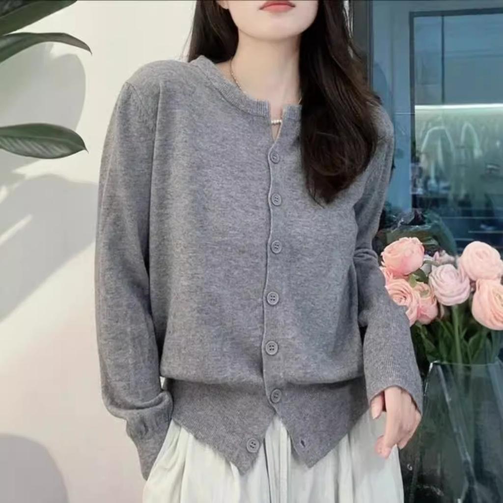 Мягкий и липкий вязаный кардиган, женский круглый вырез, свободный внешний свитер, куртка, универсальный топ с длинными рукавами