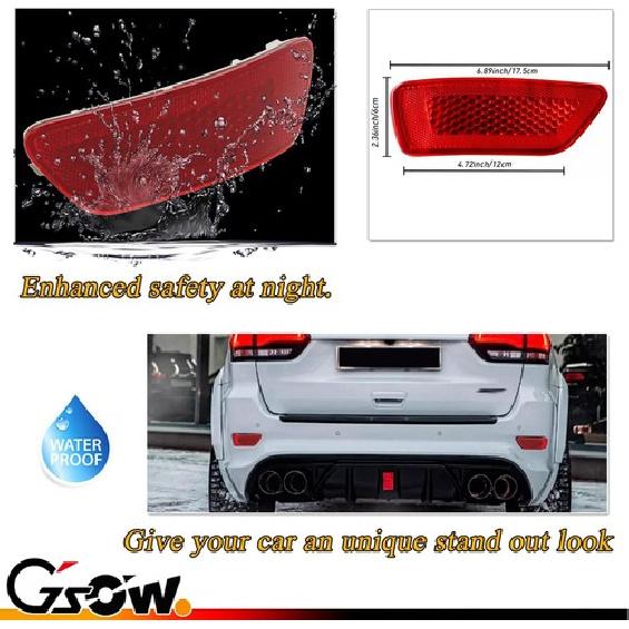 2 Pcs Rear Bumper Reflector Light Covers for Grand Cherokee 2011--Red Lens