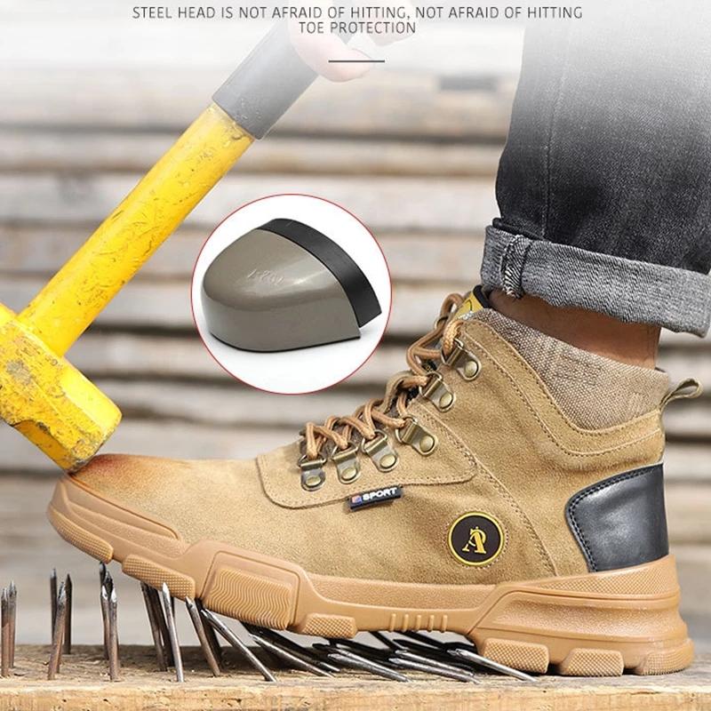 Мужские кроссовки с защитой от ударов, защитные ботинки со стальным носком, мужские походные ботинки, рабочая обувь с защитой от пирсинга, мужская защитная обувь, неразрушимые защитные ботинки